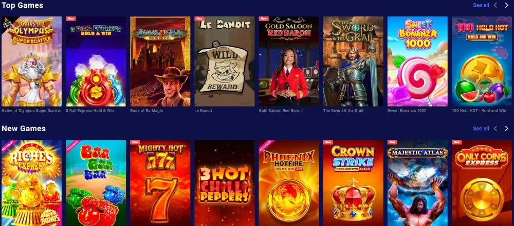 Frumzi collection of top-rated and newly added casino games.